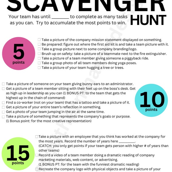 Workplace Scavenger Hunt, Team Games, Workplace Fun Games