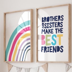 Set of 2 Brother Sisters Prints, Sibling Prints, Girls Bedroom Prints, Brother Sister Posters, Shared Bedroom, Brother Sisters Wall Art