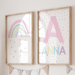 Set of 2 Personalised Rainbow Print, Girls Bedroom Prints, Girls Nursery Wall Art, Girls Wall Art, Pastel Colours, Girl Rainbow Wall Art