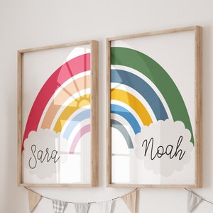 Set of 2 Brother Sister Rainbow Print, Playroom Prints, Colourful, Rainbow Prints, Sibling Prints, Boys Bedroom Decor, Girls Bedroom Decor