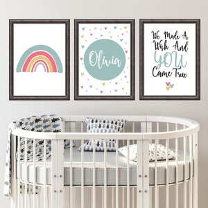 Set of 3 Girls Nursery Print, Rainbow Nursery Print, Personalised Baby Print, Girls Wall Print, Girls Bedroom Decor, Rainbow Nursery Print