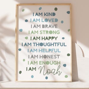 Boys Personalised Affirmation Print, Boys Bedroom Decor, I am Print, Boys Nursery Prints, Playroom Prints, Boys Wall Art, Positive Prints