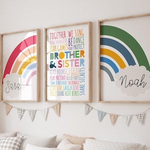 Set of 3 Playroom Prints, Brother Sister Bedroom Prints, Sibling Prints, Rainbow Prints, Rainbow Wall Art, Colourful Playroom, Kids Bedroom