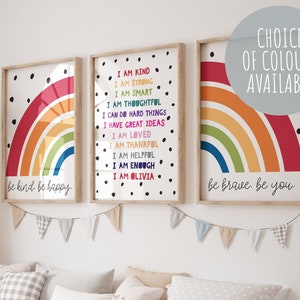 Set of 3 Playroom Prints, Rainbow Prints, Affirmation Prints, Girls Bedroom Decor, Positive, Personalised, Boys Bedroom Decor, Playroom