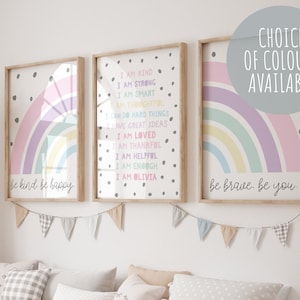 Girls Affirmation Print Set, Rainbow Prints, I am Print, Girls Bedroom Decor, Positive Prints, Girls Nursery Decor, Playroom, Toddler Room