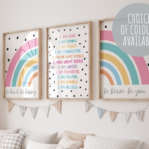 Set of 3, Girls Bedroom Decor, Positive, Girls Affirmation Prints, Rainbow Prints, Girls Nursery Prints, Motivational Print, Inspirational