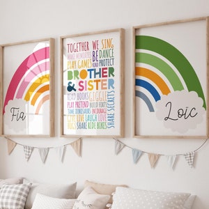 Set of 3 Playroom Prints, Rainbow Prints, Brother Sister Prints, Sibling Prints, Big Sis Lil Bro, Girls Bedroom Decor, Boys Bedroom Decor