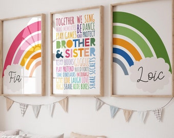 Set of 3 Playroom Prints, Brother & Sister Prints, Rainbow Prints ...