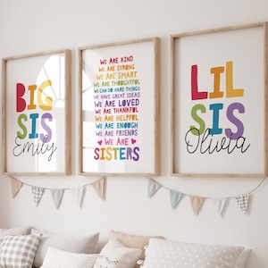 Set of 3 Playroom Prints, Brother Sister Bedroom Prints, Big Sis Lil Bro, Big Bro Lil Sis, Sibling Prints, Rainbow Prints, Rainbow Wall Art
