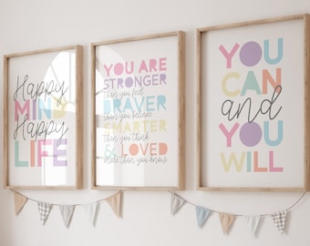 Set of 3 Girls Bedroom Prints, Positive Affirmation Print, Girls Bedroom Posters, Motivational Prints, Inspirational Prints, Playroom Prints