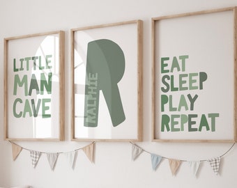 Set of 3 Playroom Prints, Boys Bedroom Decor, Boys Nursery Prints, Boys Rule Prints, Boys Wall Art, Boys Bedroom Decor, Sage Green