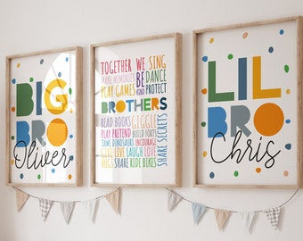 Set of 3 Playroom Prints, Brother Bedroom Prints, Sibling Prints, Brothers Bedroom Decor, Boys Wall Art, Big Bro Lil Bro, Rainbow Wall Art