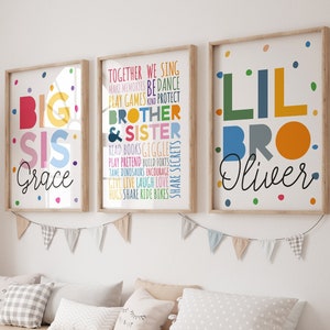 Set of 3 Playroom Prints, Brother Sister Bedroom Prints, Sibling Prints, Rainbow Prints, Rainbow Wall Art, Colourful Playroom, Nursery Decor