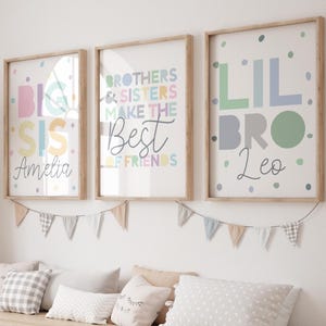 Brother Sister Wall Art, Big Sis Lil Bro Prints, Personalised Prints, Rainbow Prints, Sibling Prints, Shared Bedroom, Girls Bedroom Door