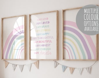 Set of 3 Girls Bedroom Prints, Positive Affirmations, Rainbow Wall Art, Positive, Girls Wall Art, Motivational Prints, Girls Nursery Prints