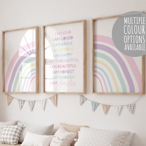 Set of 3 Girls Bedroom Prints, Positive Affirmations, Rainbow Wall Art, Positive, Girls Wall Art, Motivational Prints, Girls Nursery Prints
