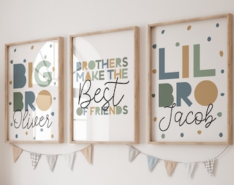 Lot de 3, décoration de chambre de garçon, grand frère, petit frère, impressions personnalisées, frères, amis, frères et sœurs, oeuvre d'art murale pour garçons, salle de jeux