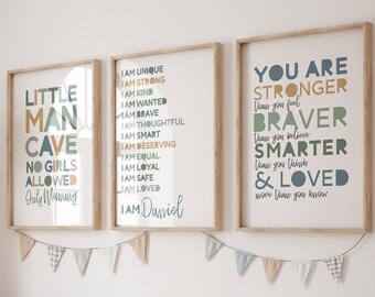 Set of 3 Boys Bedroom Prints, Boys Nursery Prints, Sage Green, Boys Rule, Playroom, Nursery Wall Art, Affirmation Prints, Boys Bedroom Decor