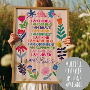 stampa di affermazione personalizzata per ragazze, decorazioni per la camera da letto delle ragazze, stampe floreali, colorate, arcobaleno, stampe positive, stampe per la cameretta delle ragazze, per bambini piccoli