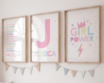 3 Girl Bedroom Prints, Girl Power, Affirmation, Positive Prints, Inspirational Wall Art, Girls Bedroom Decor,  Playroom Decor, Personalised
