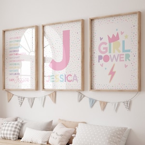 3 Girl Bedroom Prints, Girl Power, Affirmation, Positive Prints, Inspirational Wall Art, Girls Bedroom Decor,  Playroom Decor, Personalised