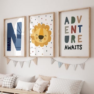 Boys Nursery Prints, Name Print, Boys Bedroom Decor, Boys Bedroom Wall Art, Adventure Awaits, Playroom Prints, Boys Wall Art Blue Green