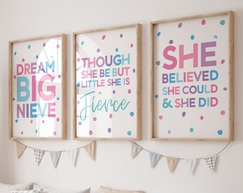 Set of 3 Girls Bedroom Prints, Positive Affirmation Print, Girls Bedroom Poster, Motivational Prints, Inspirational Wall Art, Playroom Print