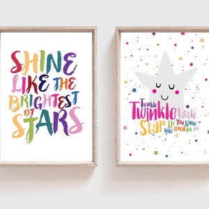 Set of 2 Nursery Prints, Girls Nursery Prints, Twinkle Twinkle, Colourful Nursery Print, Girls Bedroom Decor, Playroom Prints Decor, Rainbow