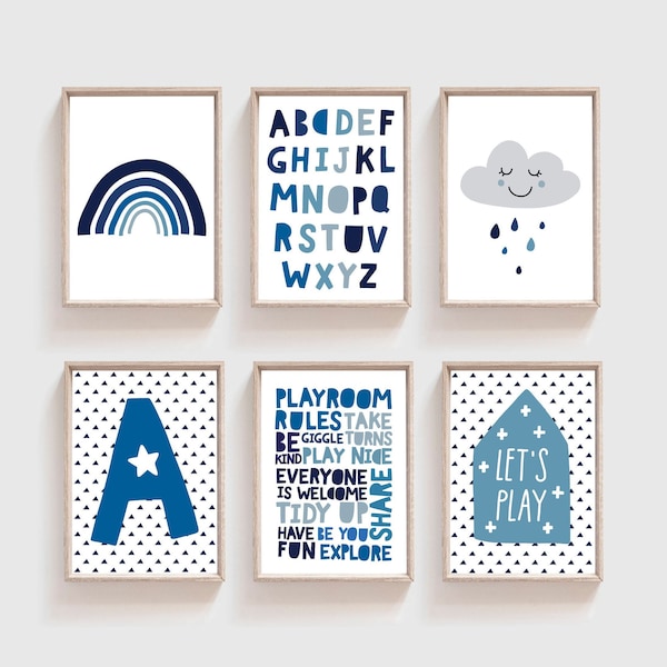 Juego de 6 decoraciones para dormitorio de niños, decoración de guardería de niños, impresiones para dormitorio de niños, reglas de sala de juegos, arte de pared para sala de juegos, personalizado, póster para dormitorio de niños