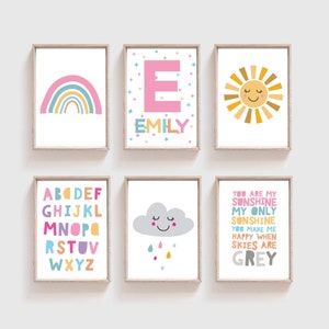 Girls Nursery Prints, You Are My Sunshine, Nursery Wall Art, Girls Bedroom Prints, Rainbow Wall Art, Playroom Prints, Girls Wall Art,