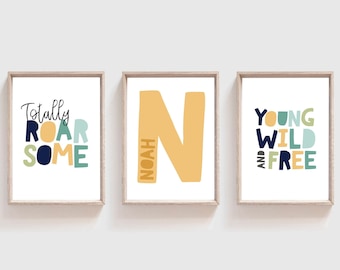 Set of 3 Boys Nursery Prints, Young Wild and Free Print, Safari Boys Bedroom Prints, Boys Bedroom Decor, Jungle, Nursery Wall Art, Playroom