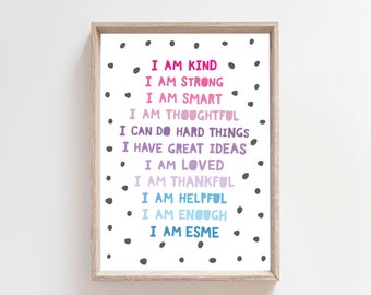 pink and purple affirmation print, Girls Bedroom Prints, Girls Wall Art, Girls Nursery prints, Playroom Prints, Personalised Prints, Kids