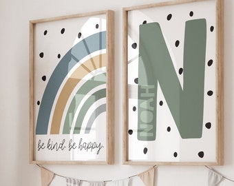 Set of 2 Boys Personalised Bedroom Prints, Sage Green Bedroom Decor, Boys Nursery Prints, Boys Bedroom Prints, Playroom Prints, Toddler