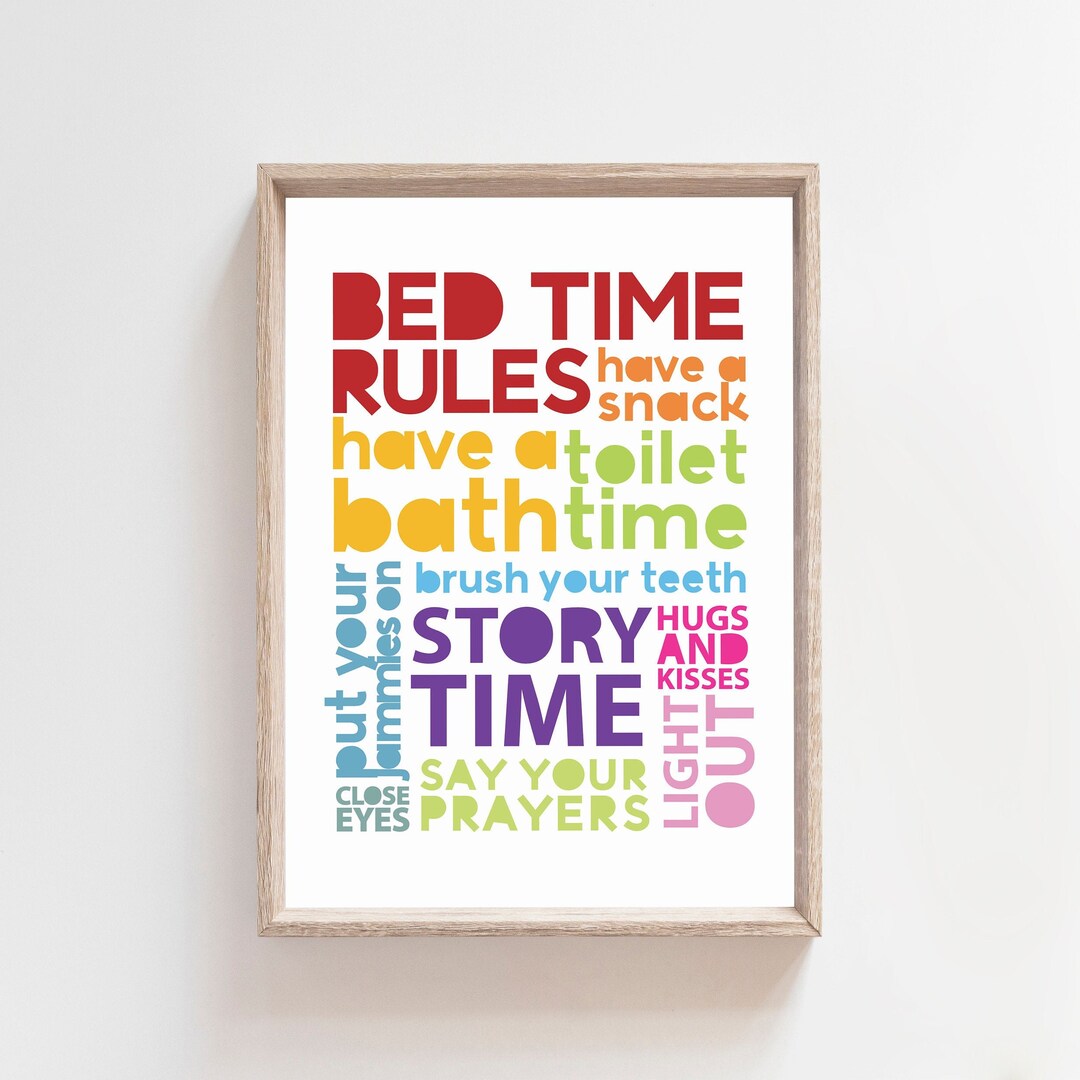 Girls Boys Nursery Prints, Bed Time Rules Print, Kids Routine Prints ...