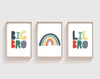 Set of 3 Boys Bedroom Prints, Boys Bedroom Decor, Brother Prints, Playroom Decor, Brothers Bedroom Prints, Big Bro Lil Bro, Rainbow Wall Art