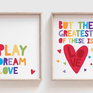 Set of 2 Rainbow Prints, Bible Verse Print, Girls Bedroom Prints, Girls Nursery Wall Art, Girls Wall Art, Colourful, Boys Bedroom Playroom