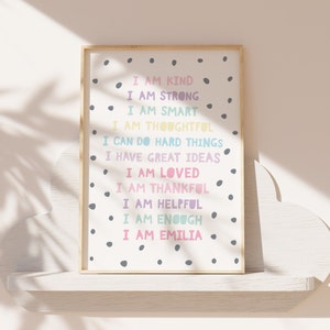 girls personalised affirmation print, girls bedroom decor, pastel colours, rainbow wall art, positive prints, girls nursery, playroom decor