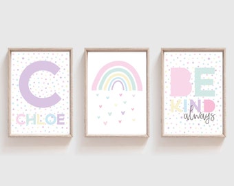Set of 3 Girls Nursery Prints, Pastel Rainbow, Personalised Girls bedroom decor, Rainbow Prints, Girls Bedroom Prints, Playroom