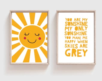 Set of 2 You Are My Sunshine My Only Sunshine Print, Sunshine Prints, Nursery Wall Art, Playroom Prints, Gender Neutral, Girls Bedroom