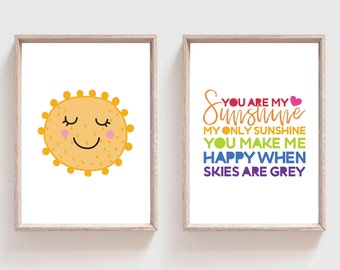 Set of 2 You Are My Sunshine Prints, Girls Nursery Print, Playroom Decor, Playroom Print, Boys Nursery Print, Girls Bedroom Prints