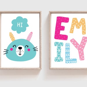 2 Girls Nursery Prints, Girls Bedroom Decor, Animal Nursery Prints, Girls Nursery Decor, Childrens Decor, Pastel Nursery Decor, Colourful