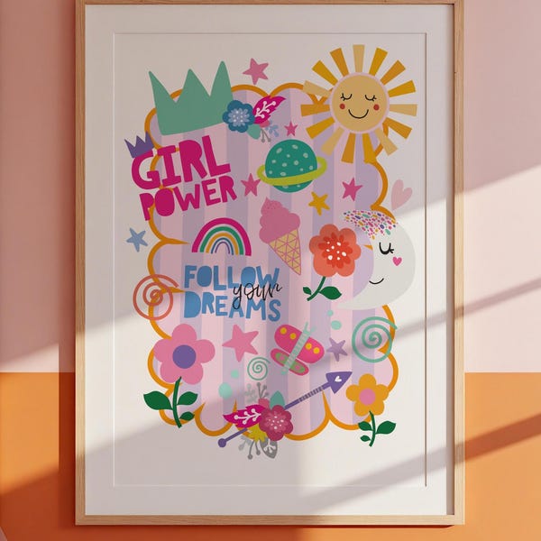 Regenbogen Wandbild, Wandbild Regenbogen, Girl Power, Bunt, Wanddeko fürs Mädchen, Kinderzimmer Bild, Spielzimmer, Kunst für Mädchen