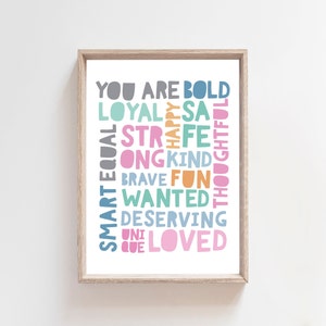 Girls Positive Affirmation Print, Girls Bedroom Decor, Girls Nursery Decor, Girls Bedroom Wall Art, You Are So Loved, Playroom Prints