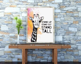 Digitale Giraffe Print, Instant download, giraffe print, inspirerende quote print, woonkamer print, wand decor, giraffe, slaapkamer print