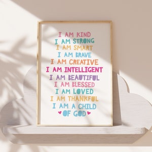I am a Child of God, Girls Affirmation Print, Girls Bedroom Decor, Christian Wall Art, Motivational Prints, Teens, Nursery Prints, Playroom