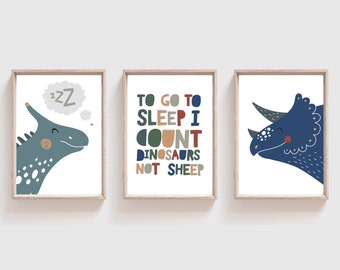 Juego de 3 impresiones para habitación de niños, arte mural de dinosaurios, decoración de dormitorio de niños, impresiones para dormitorio de niños, arte mural de niños, decoración de habitación de niños, decoración de dinosaurios