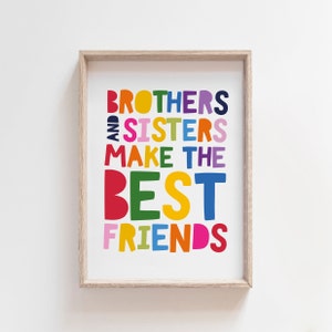 Brother and Sister Print, Rainbow Prints, Playroom Prints, Rainbow Wall Art, Sibling Print&#39;s, Big Sis Lil Sis Big Bro Lil Bro, Kids Room