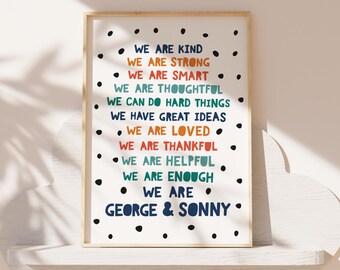 Brother Prints, Boys bedroom Decor, Boys Affirmations, Boys Wall Art, Motivational Prints, Positive Affirmation Prints, Twin Prints, Orange