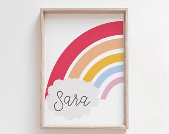 Girls Personalised Rainbow Print, Girls Nursery Prints, Name Prints, Kids Wall Art, Girls Bedroom Decor, Girls Bedroom Posters, Pink Grey