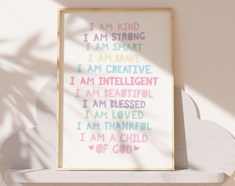 Nursery wall art. pastel rainbow colours, child of God print, affirmation print, christian wall art, Sunday School Prints, Gift for girls